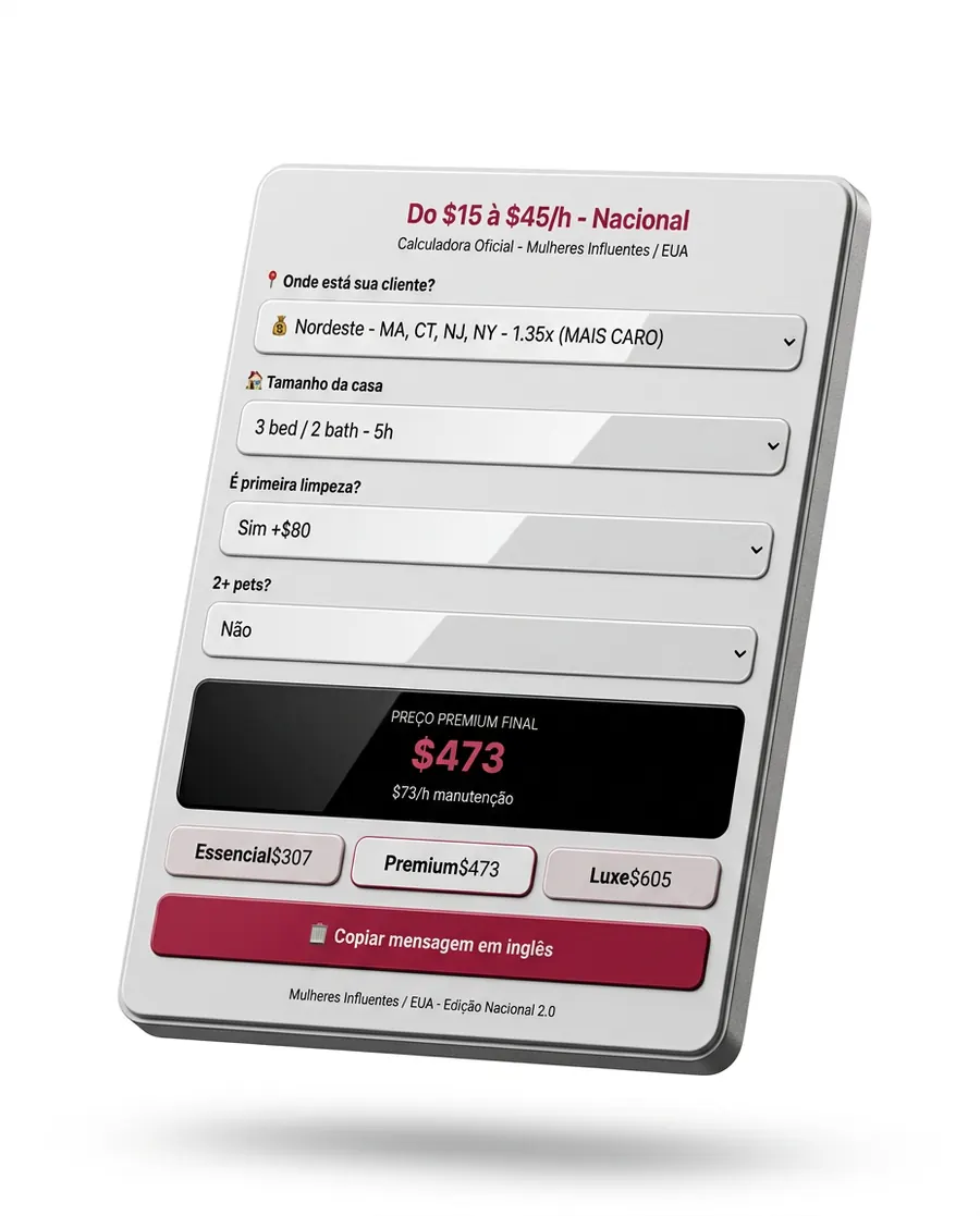 Calculadora de preços do Guia da Faxina Premium